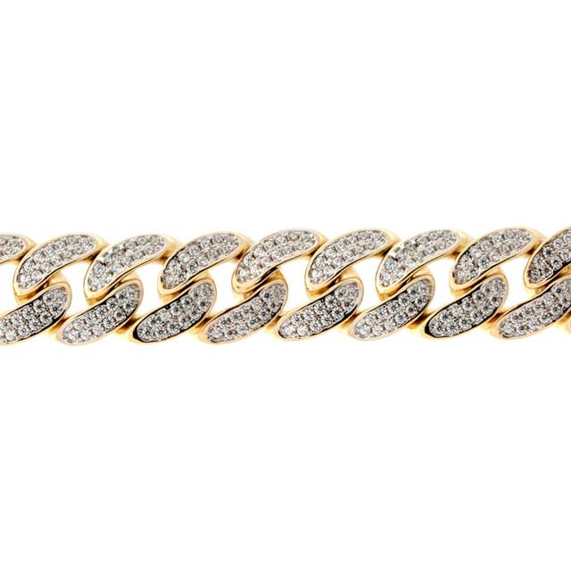 Jewelco London Men&#39;s Solid 9ct Gold CZ Encrusted Domed Court Cuban Curb 12mm Chain Link Bracelet, 1oz 8.5inch 21cm - JBB407-8.5