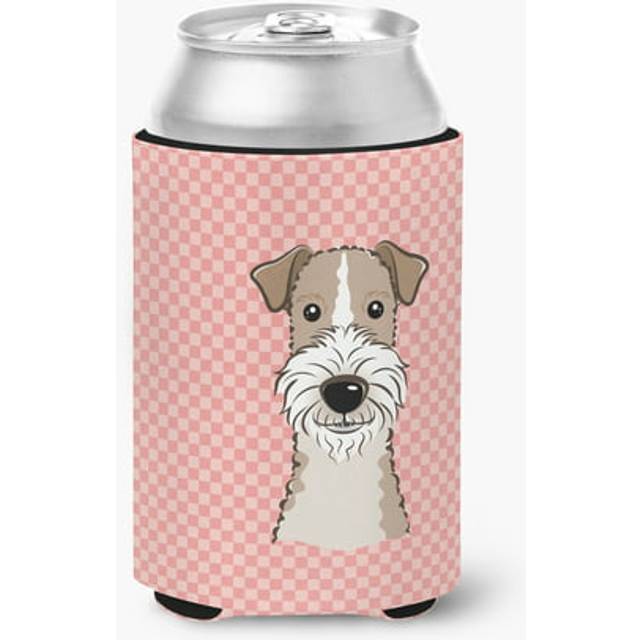 Checkerboard Pink Wire Haired Fox Terrier Can or Bottle Hugger BB1247CC