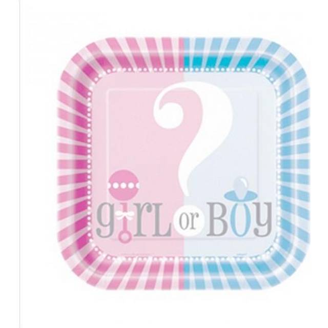 Unique Party Square Gender Reveal Disposable Plates (Pack of 8) One Size blue/pink