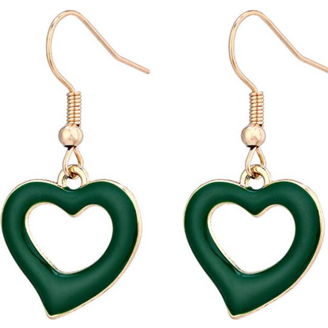 (Green) Fashionable Simple Heart Drip Oil Earrings Chic Casual Street Style Hot Sale