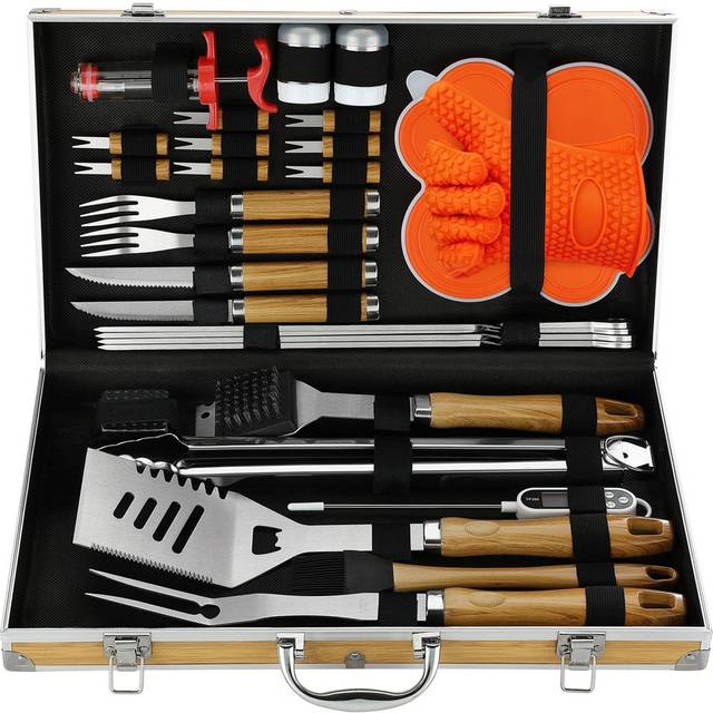 30PCS BBQ Accessories Set - Professional Stainless Steel BBQ Tools Set - Various And Complete BBQ Set - Outdoor Camping Barbecue Tool - Brown (6.5cm L)