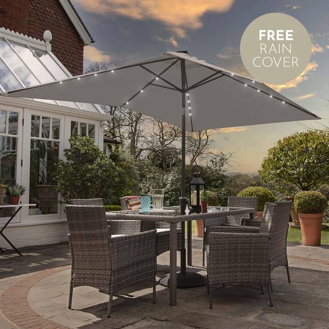 Arefa Rectangular 6 - Person 90cm Long Dining Set with Cushions and Umbrella - Natural (6)
