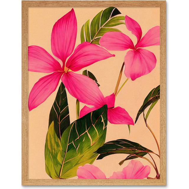 Exotic Plumeria Flower Plant Blooms Watercolour - Art Prints - Light Brown Framed Unframed (25.9cm H x 20.6cm W x 1.5cm D)