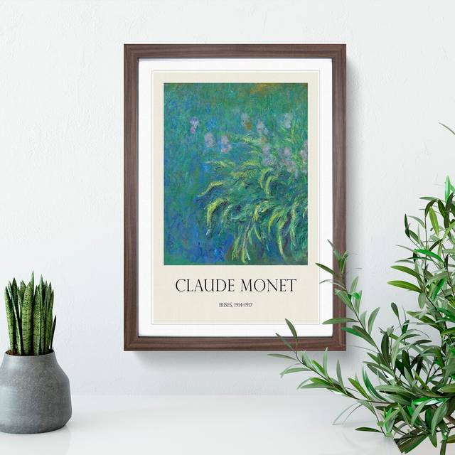Irises by Claude Monet - Picture Frame Art Prints - Walnut Framed Framed (65cm H x 48cm W x 2cm D)