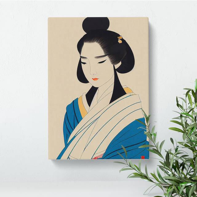 Classic Geisha No.4 - Wrapped Canvas Graphic Art - Black;Beige;Light Blue;Black;Beige;Light (76cm H x 50cm W)