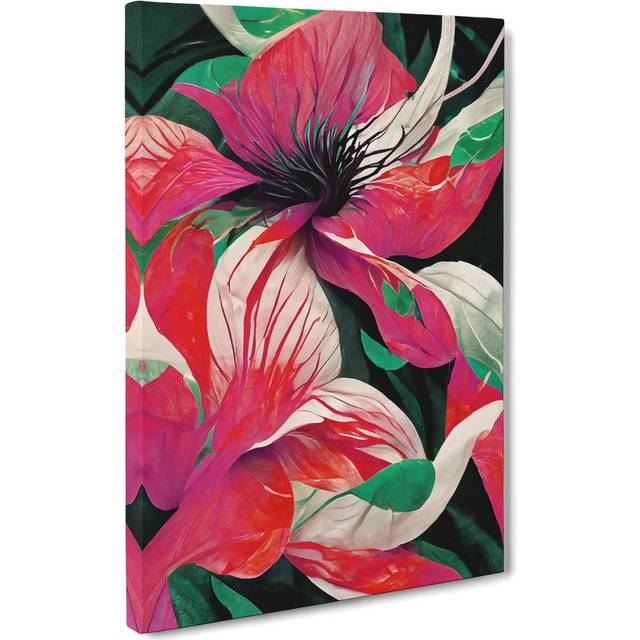 Flowing Abstract Flowers No.5 - Wrapped Canvas Graphic Art - Black;Green;Red;Pink (60cm H x 40cm W x 3cm D)