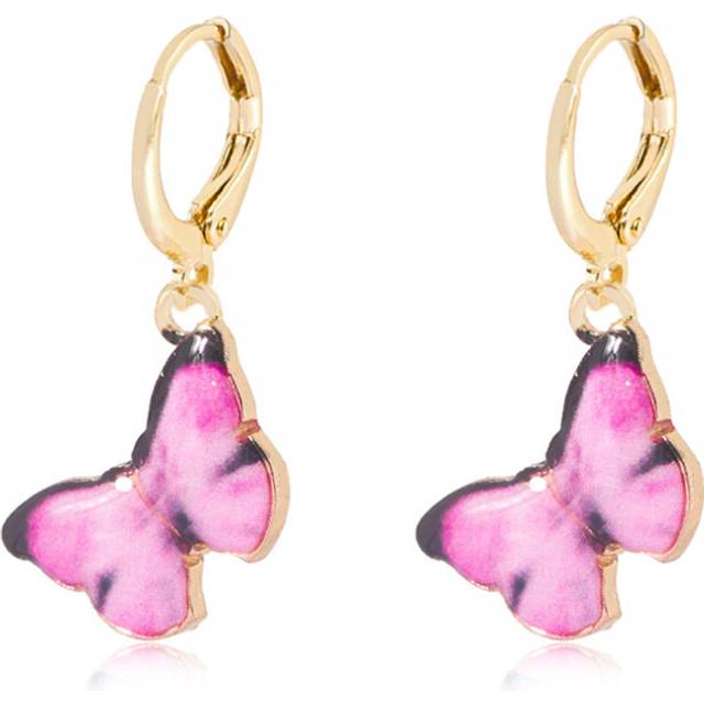 (Pink) Butterfly Unique Alloy Drop Earrings Fashionable Metal Jewelry Ideal For Gifts
