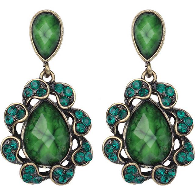 (Green) Trendy And Stylish Teardrop Earrings With Dazzling Rhinestones For Women Gift For Her