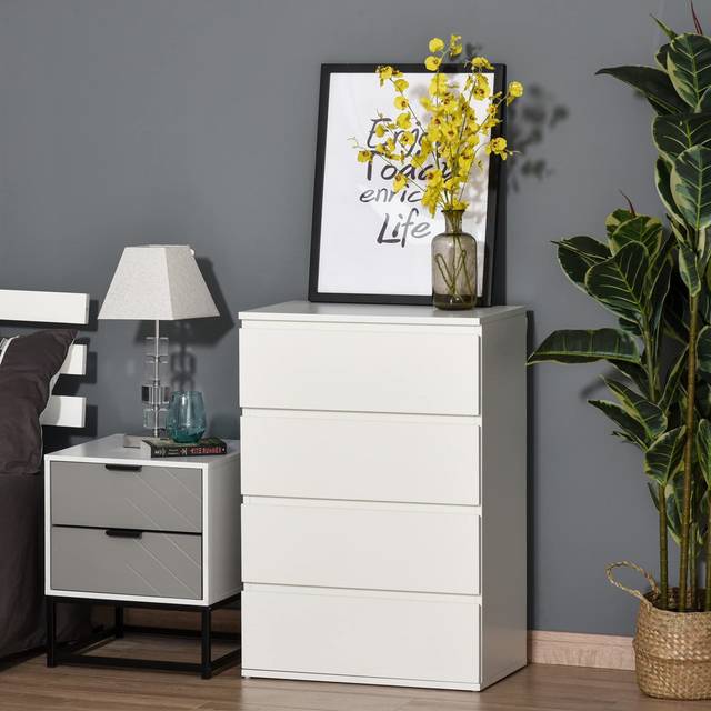 Chest Of Drawers, 4 Drawers Storage Cabinet Floor Tower Cupboard For Bedroom Living Room, White (80cm H X 55cm W X 33cm D)