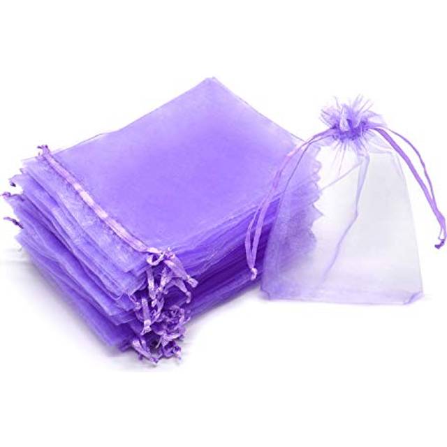 Bezall 50Pcs Purple Organza Bags with Drawstring 3.5x4.5 inch  Sheer Wedding Party Favor Bags Jewelry Candy Pouches Festival Gift Bags