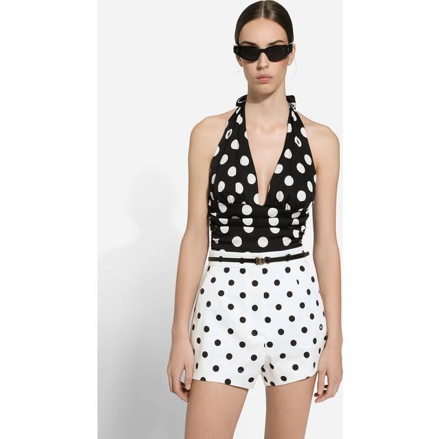 Dolce & Gabbana High-waisted Cotton Shorts With Polka-dot Print - Woman Pants And Shorts Print 38