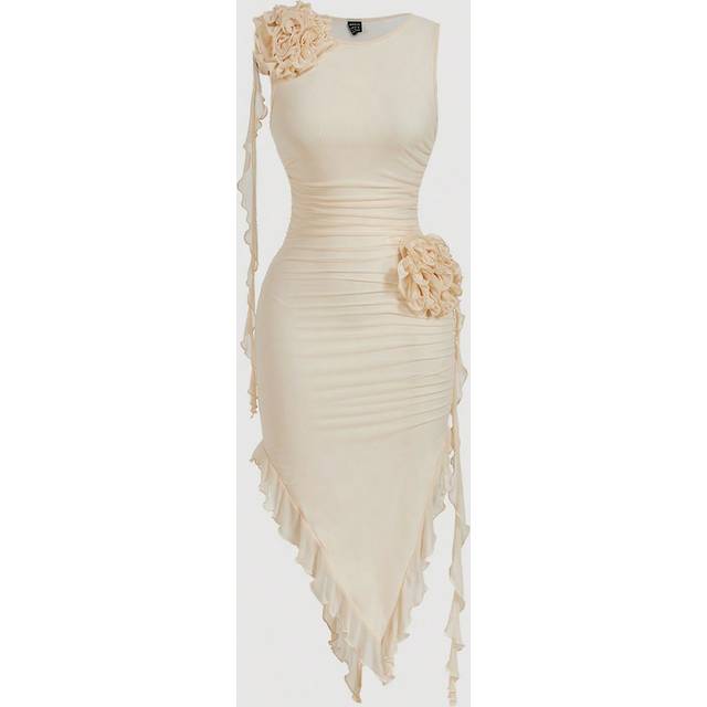 SHEIN 3D Floral Print Asymmetrical Hem Bodycon Dress