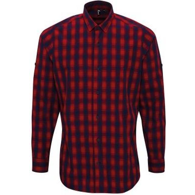 Premier Mens Mulligan Checked Cotton Long-Sleeved Shirt (Steel/Black) - Blue/Dark Grey - Size X-Large