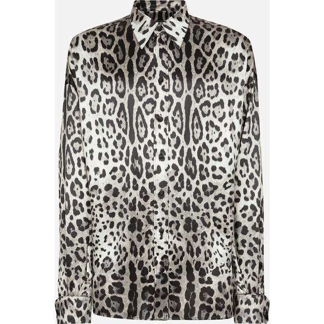 Dolce & Gabbana Men&#39;s Printed Silk Shirt in Animalier | Size 40 | G5MG0TIS1WT Color HI13N (40)
