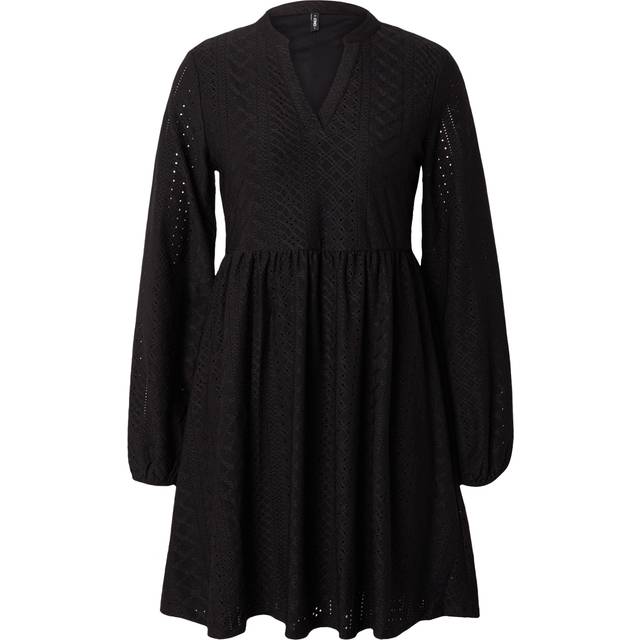 Broderie Anglaise Mini Dress - Black - XS