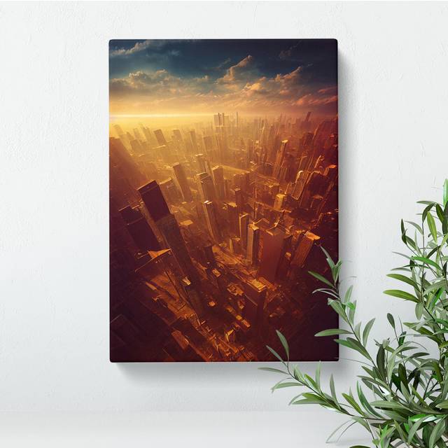 View of a City Skyline No.2 - Wrapped Canvas Graphic Art - Brown;Purple;Peach;Brown;Purple;Peach (60cm H x 40cm W x 3cm D)