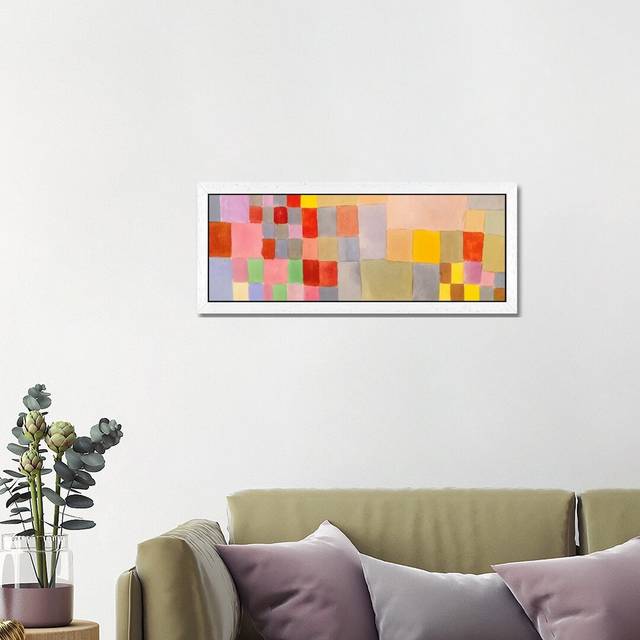 &#39;Flora on the Sand&#39; by Paul Klee- Floater Frame Panoramic Painting Print on Canvas - White (30cm H x 91cm W x 4cm D)