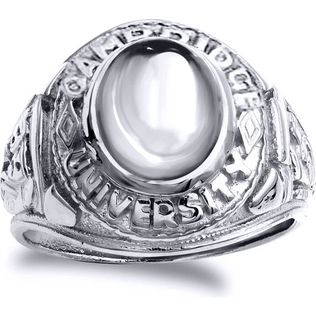 (W) Jewelco London Mens Rhodium Plated Sterling Silver Oval Cubic Zirconia Cabochon College Signet Ring