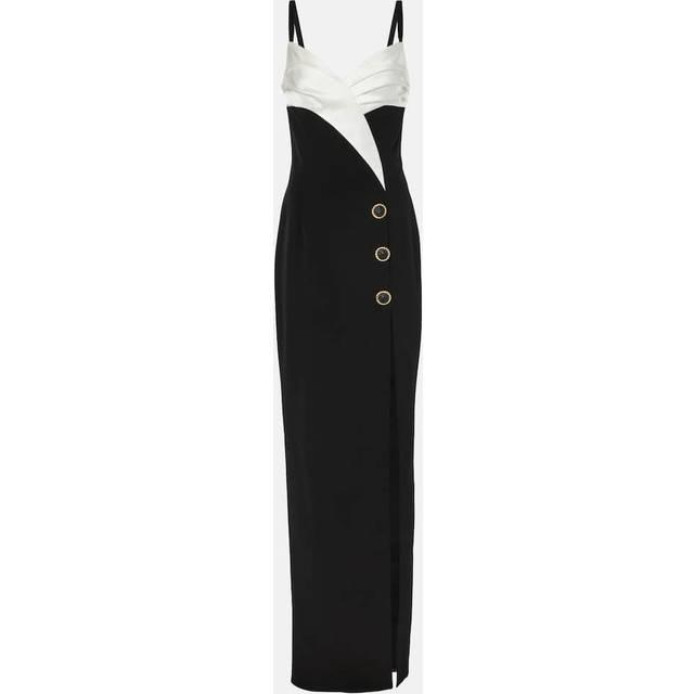 Balmain To-farvet Lang Crepe Kjole Med Slids - Sort
