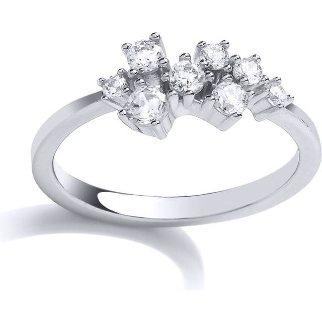 (M) Jewelco London Ladies Rhodium Plated Sterling Silver Cubic zirconia Random Cluster Engagement Ring