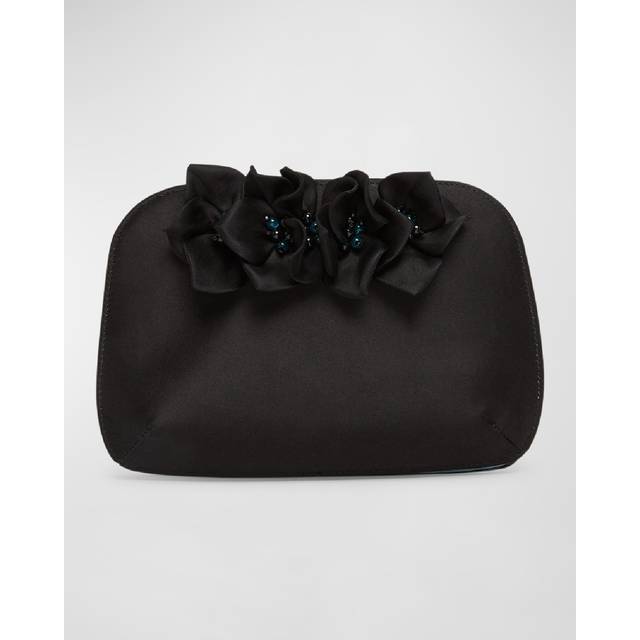 La Prima satin clutch bag with applied flowers