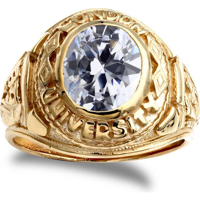 (Z+1) Jewelco London Men's Solid 9ct Yellow Gold White Oval Cubic Zirconia Solitaire Oval University College Ring