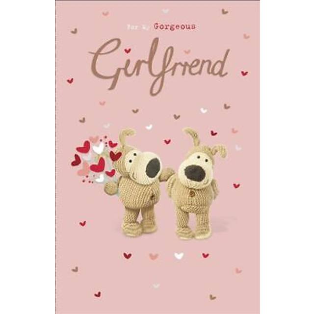 Boofle with heart bouquet gorgeous girlfriend valentine's day card