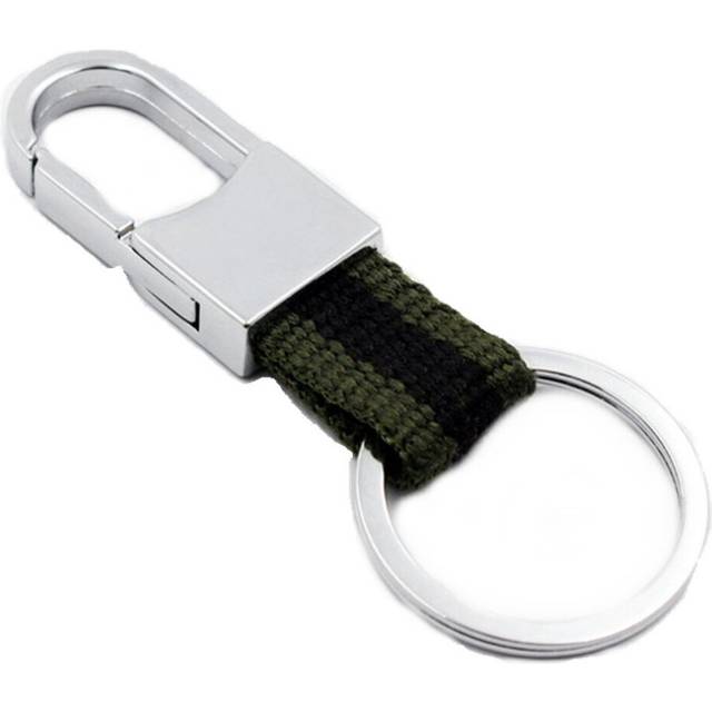 11PCS Fashion Metal Men Leather Car Keychain Key Ring Cover Chain Silver + black and green nylon cloth