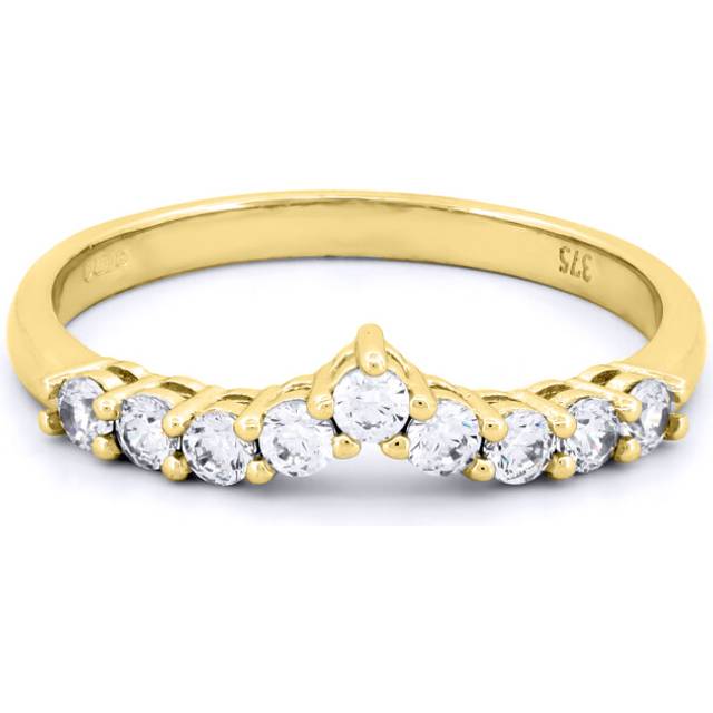 (N) Jewelco London Ladies Solid 9ct Yellow Gold White Round Brilliant Cubic Zirconia Wishbone Eternity Ring