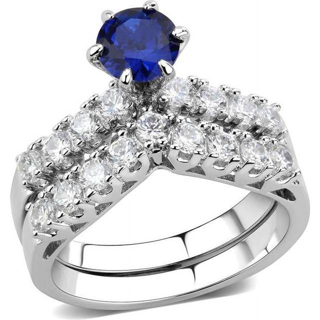 Alamode 3W1596-9 Women Rhodium Brass Ring with AAA Grade CZ in London Blue - Size 9