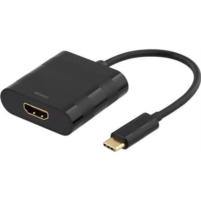 DELTACO USB 3.1 till HDMI adapter, USB typ C hane - HDMI hona, svart