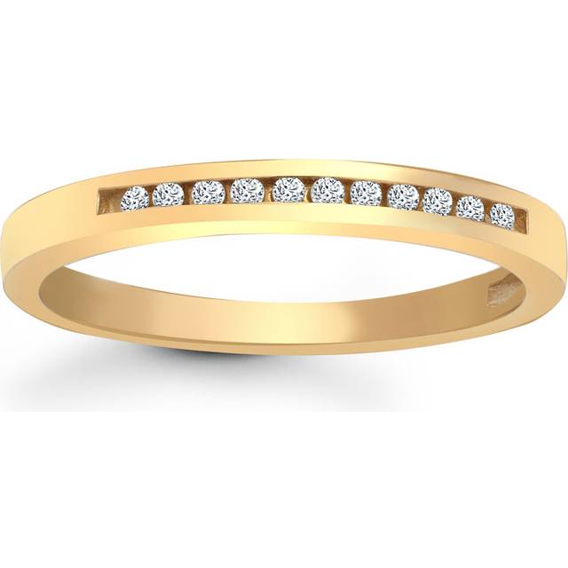 (V) Jewelco London Ladies Solid 9ct Yellow Gold Channel Set Round H I1 0.1ct Diamond Dainty Band Eternity Ring 2.5mm