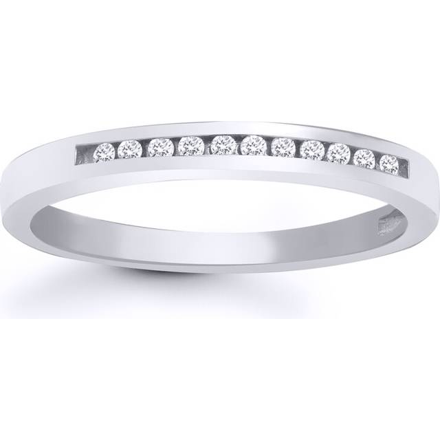 (V) Jewelco London Ladies Solid 9ct White Gold Channel Set Round H I1 0.1ct Diamond Dainty Band Eternity Ring 2.5mm