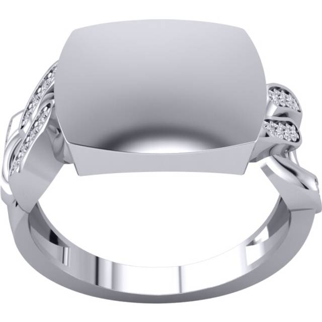 (T) Jewelco London Mens Platinum Plated Sterling Silver Cast Curb Link Square Cushion Signet Ring - GVR952