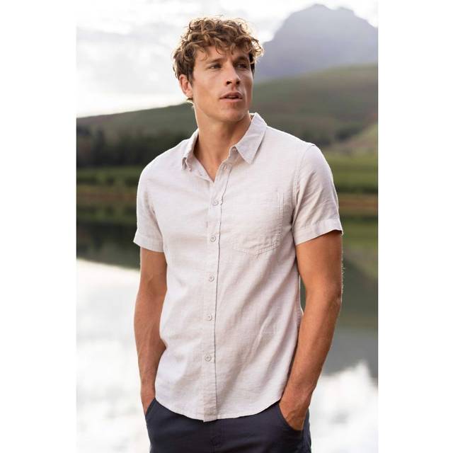 Mountain Warehouse Mens Lowe Linen Blend Shirt (Light Beige) - Size Large