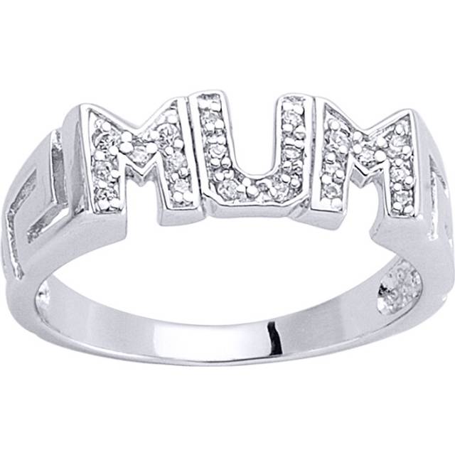 (M) Jewelco London Ladies Rhodium Plated Sterling Silver Cubic Zirconia Greek Key Pave MUM ID Signet Ring