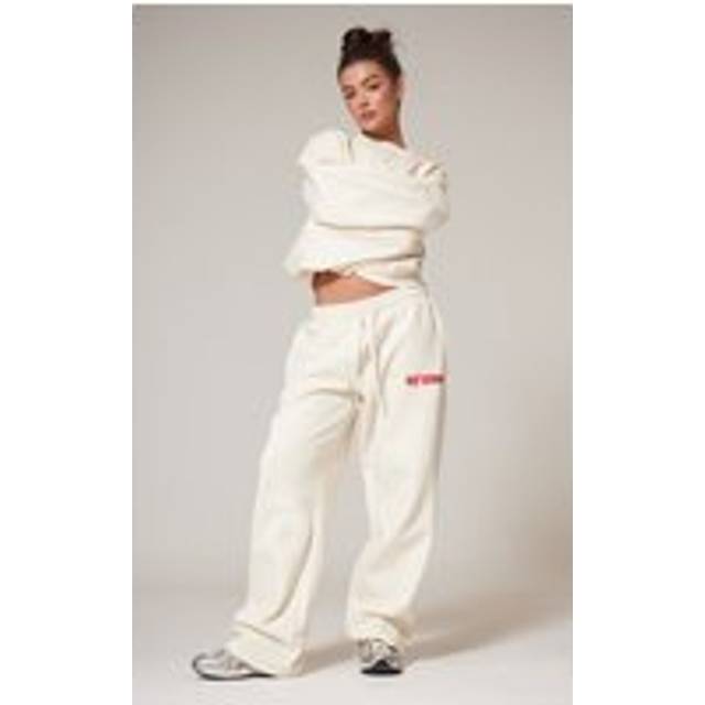 PRETTYLITTLETHING Sand Premium Studio Print Straight Leg Joggers, Sand - M