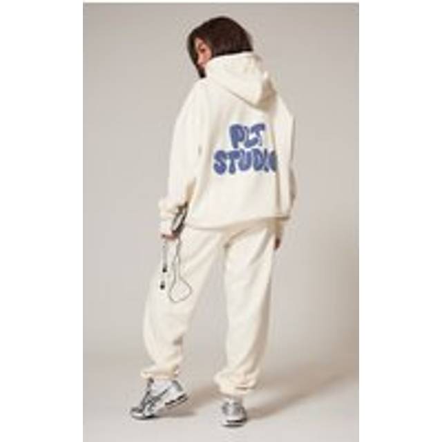 PRETTYLITTLETHING Sand Premium Studio Print Oversized Hoodie, Sand - M