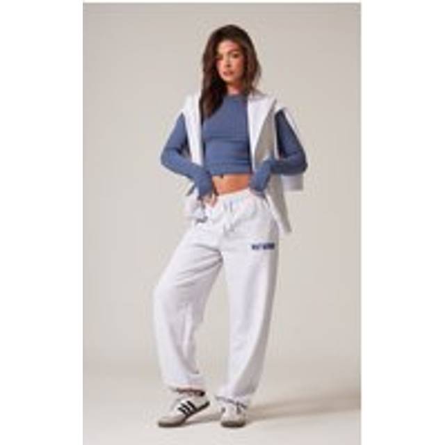 PRETTYLITTLETHING Ash Grey Premium Studio Print Cuffed Joggers, Charcoal Grey