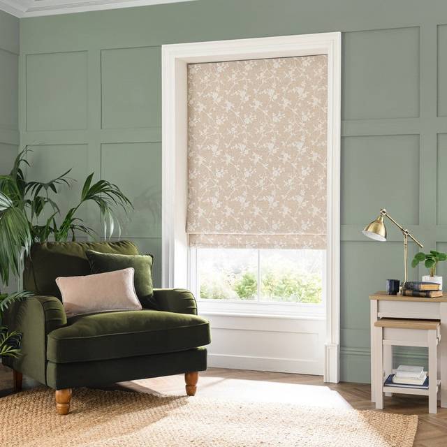 Floral Herringbone Thermal Roman Blind - Natural