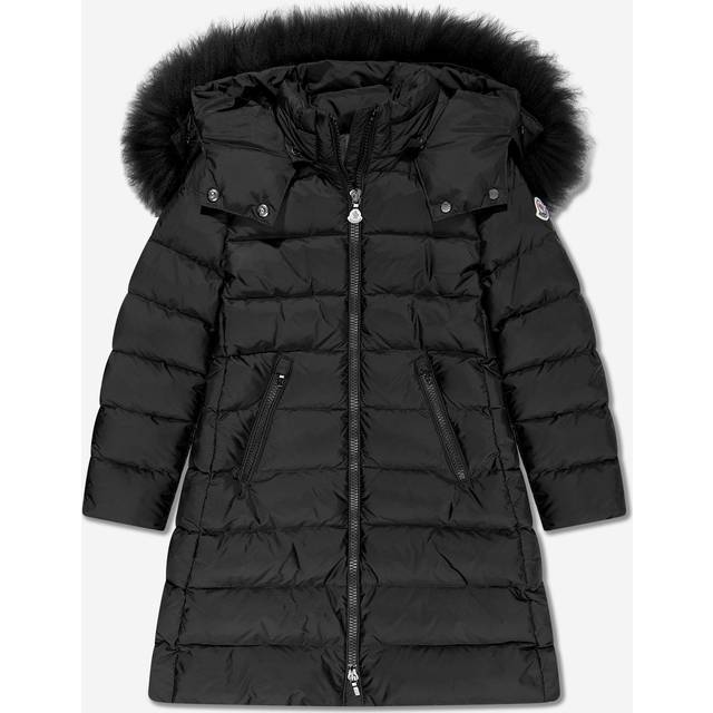 MONCLER ENFANT Abelle Hooded Shearling Down Jacket, Girl, Black, Size: 4Y
