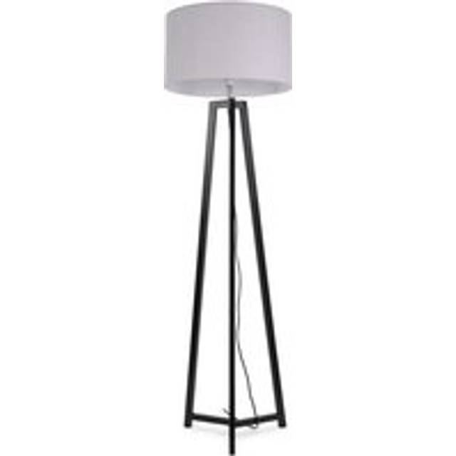 Lottie Black Wood Tripod Floor Lamp with Fabric Drum Shade and LED Bulb - Grey - One Size