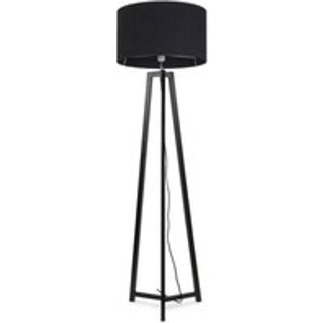 Lottie Black Wood Tripod Floor Lamp with Fabric Drum Shade and LED Bulb - One Size