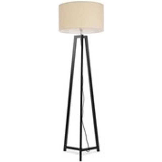 Lottie Black Wood Tripod Floor Lamp with Fabric Drum Shade and LED Bulb - Natural - One Size