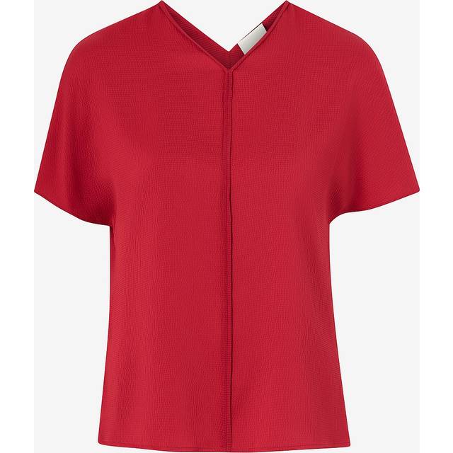 CALVIN KLEIN Hammered Satin V Neck Ss Blouse |Röd |36