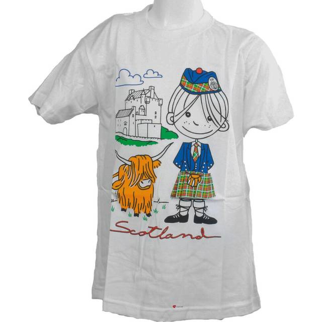 (6 Years) Applique Traditional Boy & Cow Kids T-Shirt White