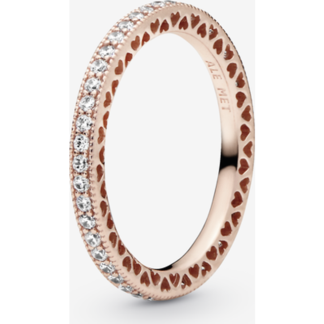 Pandora Sparkle & Hearts Ring - 14k rose gold plating / Cubic zirconia - Sz. 64 - Clear