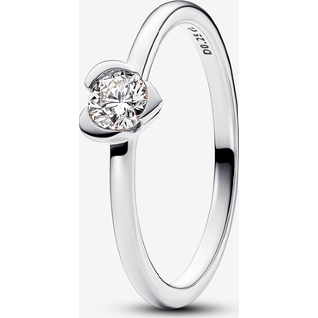 Pandora Talisman Sterling Silver Lab-grown Diamond Heart Ring - Sterling silver / Lab-grown diamond - Sz. 51 - Clear