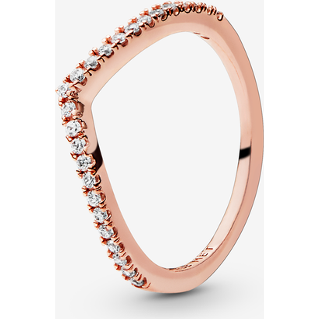 Pandora Sparkling Wishbone Ring - 14k rose gold plating / Cubic zirconia - Sz. 46 - Clear