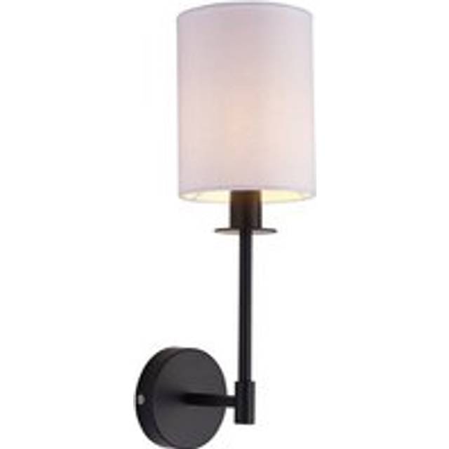 Merano - Avellino Wall Lamp with Shade Matt Black, Vintage White Fabric
